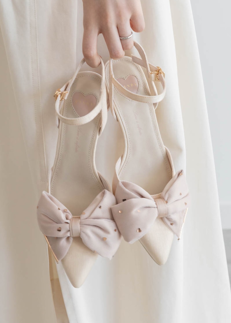【Heart Collection】ハートスパンコールアンクルストラップパンプス